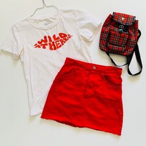 Unique Thrifted Red/Plaid Mini Backpack Adjustable